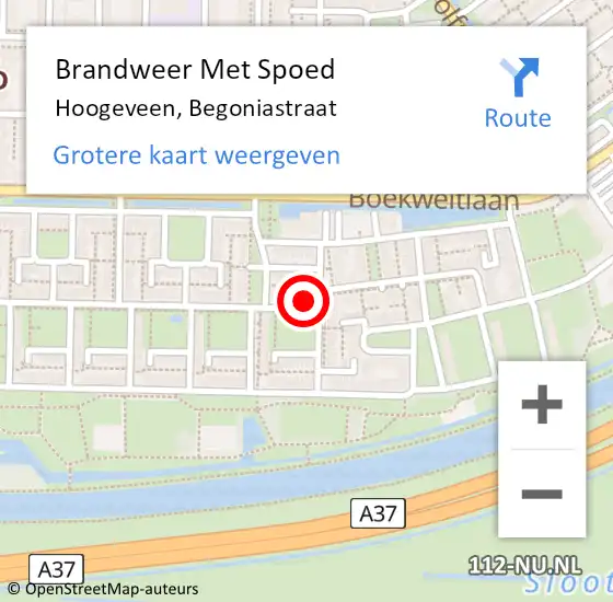 Locatie op kaart van de 112 melding: Brandweer Met Spoed Naar Hoogeveen, Begoniastraat op 13 maart 2016 17:33