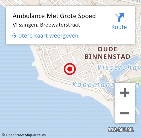 Locatie op kaart van de 112 melding: Ambulance Met Grote Spoed Naar Vlissingen, Breewaterstraat op 13 maart 2016 18:01