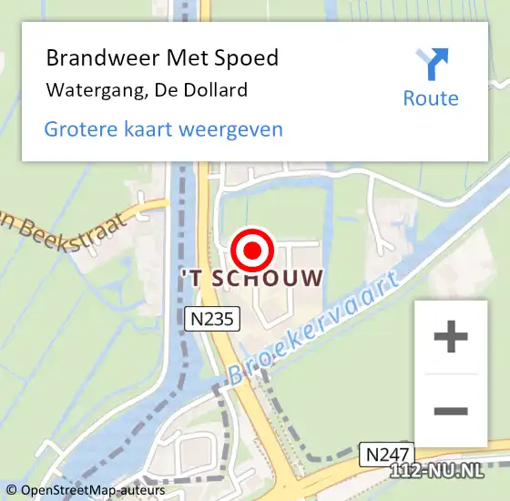 Locatie op kaart van de 112 melding: Brandweer Met Spoed Naar Watergang, De Dollard op 13 maart 2016 21:56