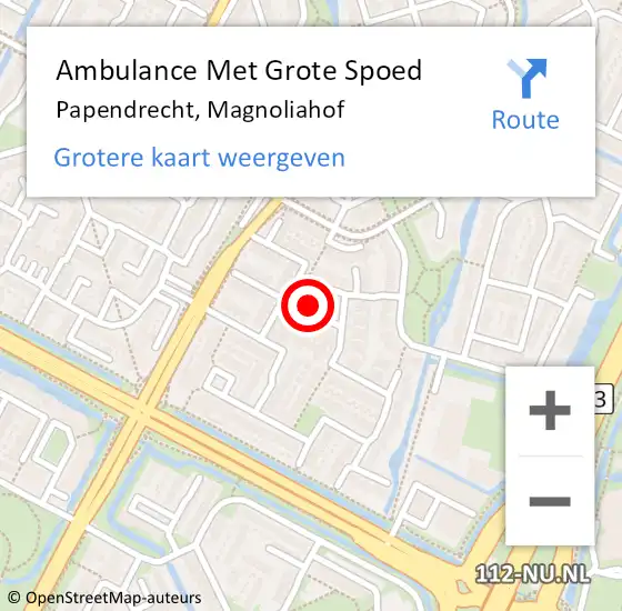 Locatie op kaart van de 112 melding: Ambulance Met Grote Spoed Naar Papendrecht, Magnoliahof op 13 maart 2016 21:56