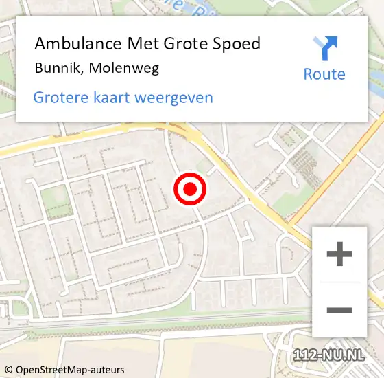 Locatie op kaart van de 112 melding: Ambulance Met Grote Spoed Naar Bunnik, Molenweg op 13 maart 2016 22:17