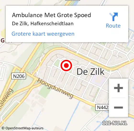 Locatie op kaart van de 112 melding: Ambulance Met Grote Spoed Naar De Zilk, Hafkenscheidtlaan op 14 maart 2016 07:50