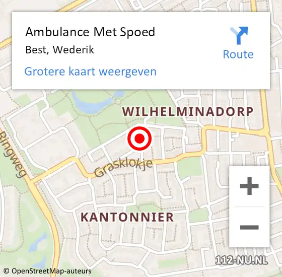Locatie op kaart van de 112 melding: Ambulance Met Spoed Naar Best, Wederik op 14 maart 2016 07:53