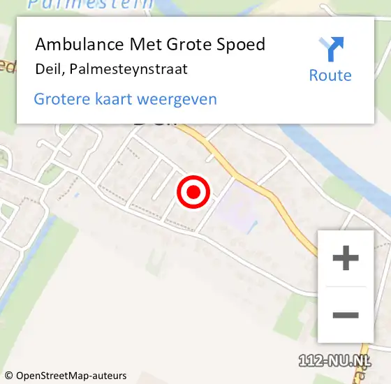 Locatie op kaart van de 112 melding: Ambulance Met Grote Spoed Naar Deil, Palmesteynstraat op 14 maart 2016 08:21