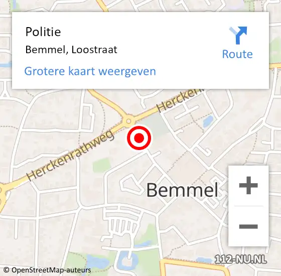 Locatie op kaart van de 112 melding: Politie Bemmel, Loostraat op 14 maart 2016 08:25