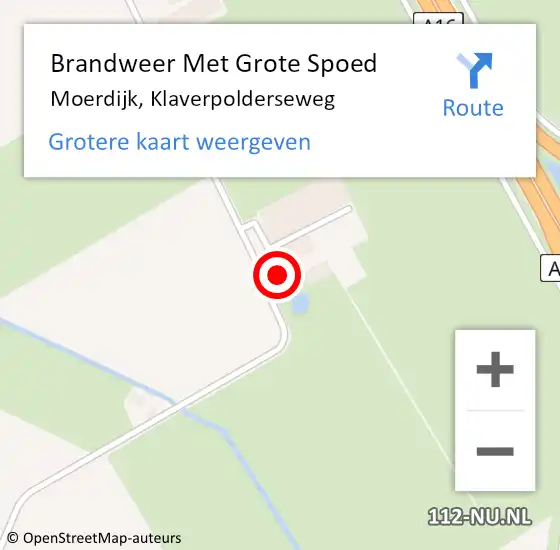 Locatie op kaart van de 112 melding: Brandweer Met Grote Spoed Naar Moerdijk, Klaverpolderseweg op 14 maart 2016 09:54