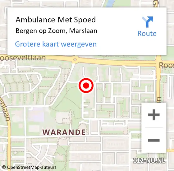 Locatie op kaart van de 112 melding: Ambulance Met Spoed Naar Bergen op Zoom, Marslaan op 14 maart 2016 10:07