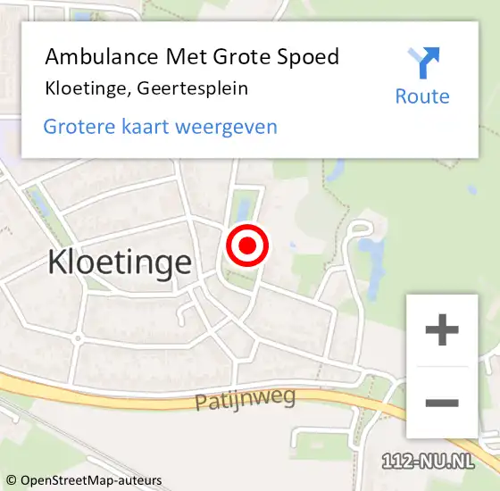 Locatie op kaart van de 112 melding: Ambulance Met Grote Spoed Naar Kloetinge, Geertesplein op 14 maart 2016 10:44