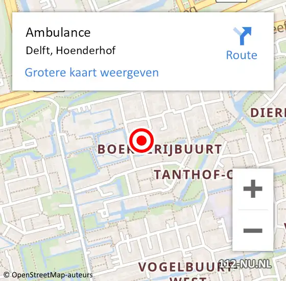 Locatie op kaart van de 112 melding: Ambulance Delft, Hoenderhof op 15 september 2013 12:35