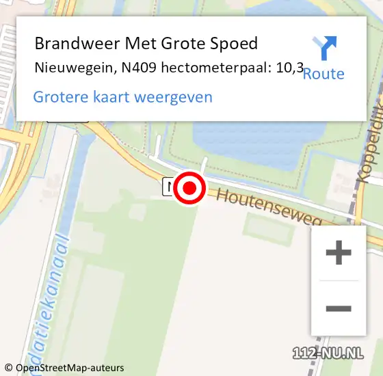 Locatie op kaart van de 112 melding: Brandweer Met Grote Spoed Naar Nieuwegein, N409 hectometerpaal: 10,3 op 14 maart 2016 13:09