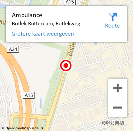 Locatie op kaart van de 112 melding: Ambulance Botlek Rotterdam, Botlekweg op 14 maart 2016 13:18