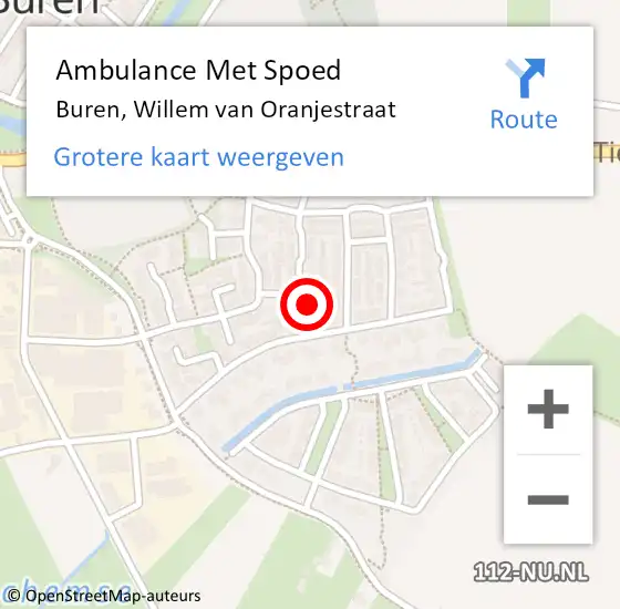 Locatie op kaart van de 112 melding: Ambulance Met Spoed Naar Buren, Willem van Oranjestraat op 14 maart 2016 13:30