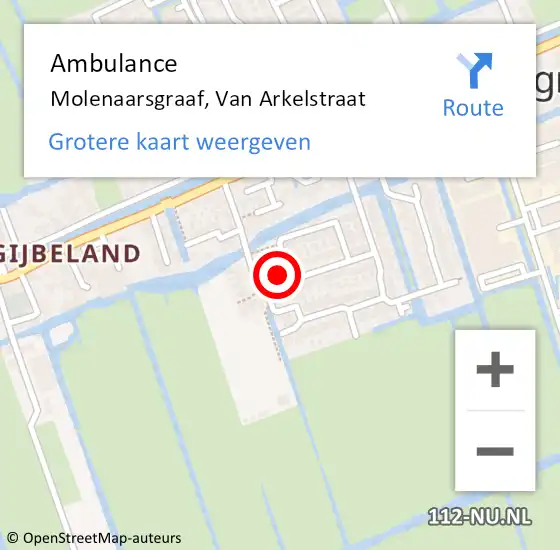 Locatie op kaart van de 112 melding: Ambulance Molenaarsgraaf, Van Arkelstraat op 14 maart 2016 13:45