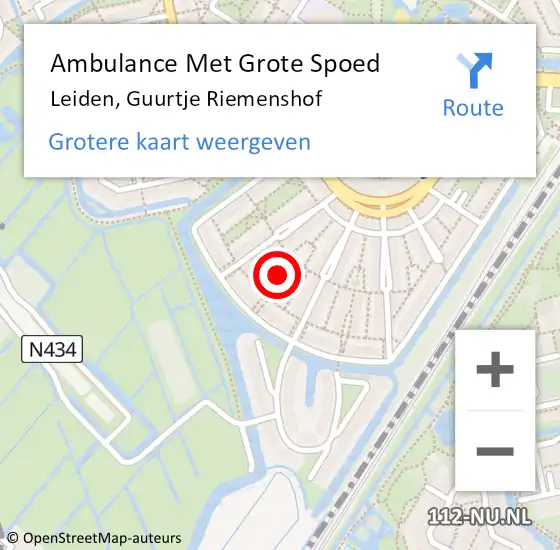 Locatie op kaart van de 112 melding: Ambulance Met Grote Spoed Naar Leiden, Guurtje Riemenshof op 14 maart 2016 14:05