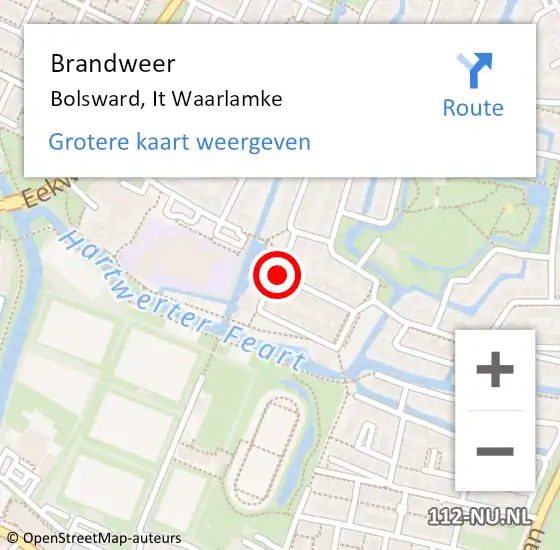 Locatie op kaart van de 112 melding: Brandweer Bolsward, It Waarlamke op 14 maart 2016 14:49