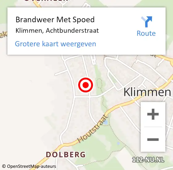 Locatie op kaart van de 112 melding: Brandweer Met Spoed Naar Klimmen, Achtbunderstraat op 14 maart 2016 15:07