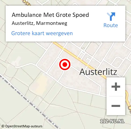 Locatie op kaart van de 112 melding: Ambulance Met Grote Spoed Naar Austerlitz, Marmontweg op 14 maart 2016 16:22