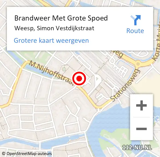 Locatie op kaart van de 112 melding: Brandweer Met Grote Spoed Naar Weesp, Simon Vestdijkstraat op 14 maart 2016 17:24