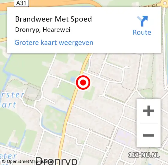 Locatie op kaart van de 112 melding: Brandweer Met Spoed Naar Dronryp, Hearewei op 14 maart 2016 18:53