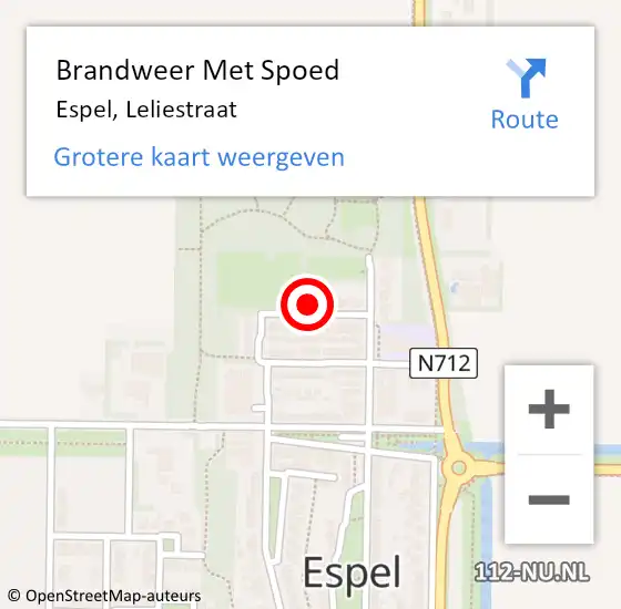 Locatie op kaart van de 112 melding: Brandweer Met Spoed Naar Espel, Leliestraat op 14 maart 2016 20:33