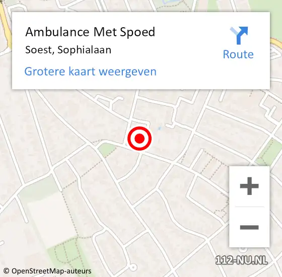 Locatie op kaart van de 112 melding: Ambulance Met Spoed Naar Soest, Sophialaan op 14 maart 2016 21:15