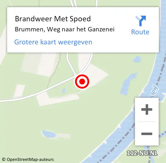 Locatie op kaart van de 112 melding: Brandweer Met Spoed Naar Brummen, Weg naar het Ganzenei op 14 maart 2016 21:59