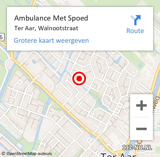 Locatie op kaart van de 112 melding: Ambulance Met Spoed Naar Ter Aar, Walnootstraat op 14 maart 2016 22:06