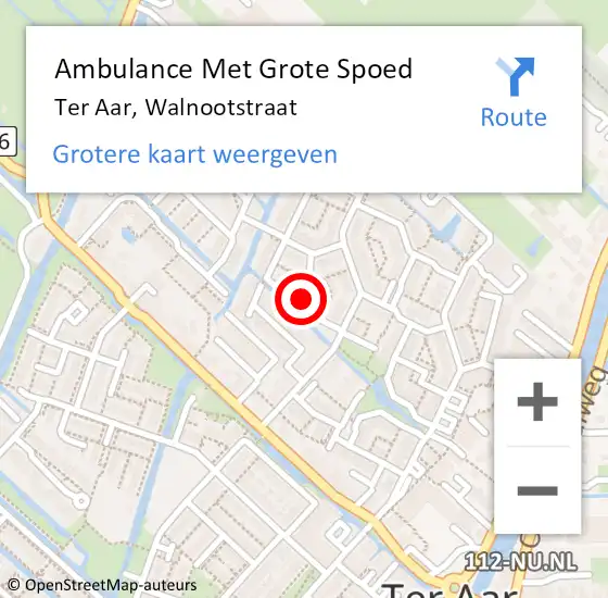 Locatie op kaart van de 112 melding: Ambulance Met Grote Spoed Naar Ter Aar, Walnootstraat op 14 maart 2016 22:08