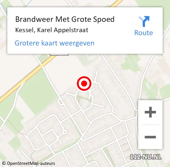 Locatie op kaart van de 112 melding: Brandweer Met Grote Spoed Naar Kessel, Karel Appelstraat op 15 maart 2016 00:16