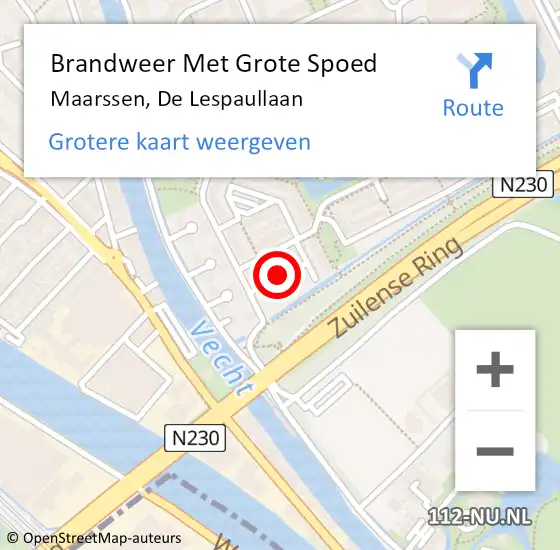 Locatie op kaart van de 112 melding: Brandweer Met Grote Spoed Naar Maarssen, De Lespaullaan op 15 maart 2016 05:07