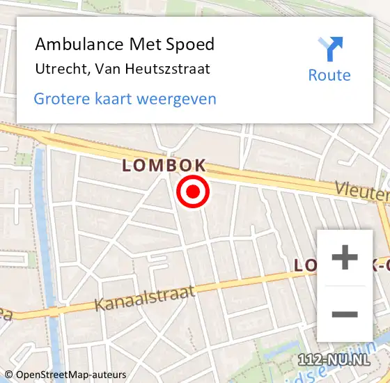 Locatie op kaart van de 112 melding: Ambulance Met Spoed Naar Utrecht, Van Heutszstraat op 15 maart 2016 09:13