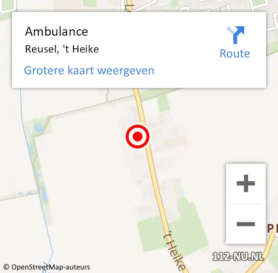 Locatie op kaart van de 112 melding: Ambulance Reusel, 't Heike op 15 maart 2016 09:48