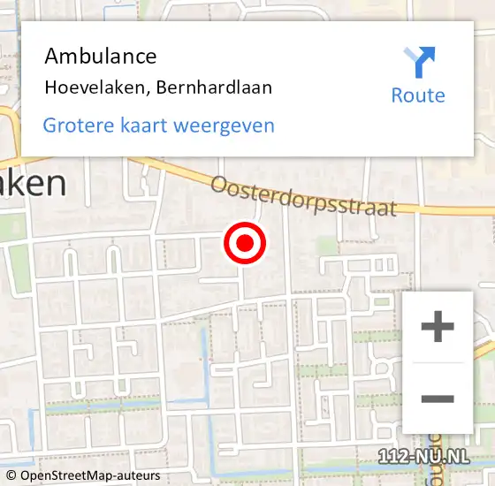 Locatie op kaart van de 112 melding: Ambulance Hoevelaken, Bernhardlaan op 15 maart 2016 11:02