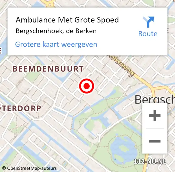 Locatie op kaart van de 112 melding: Ambulance Met Grote Spoed Naar Bergschenhoek, de Berken op 9 december 2013 01:31