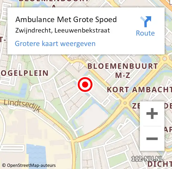 Locatie op kaart van de 112 melding: Ambulance Met Grote Spoed Naar Zwijndrecht, Leeuwenbekstraat op 15 maart 2016 15:47