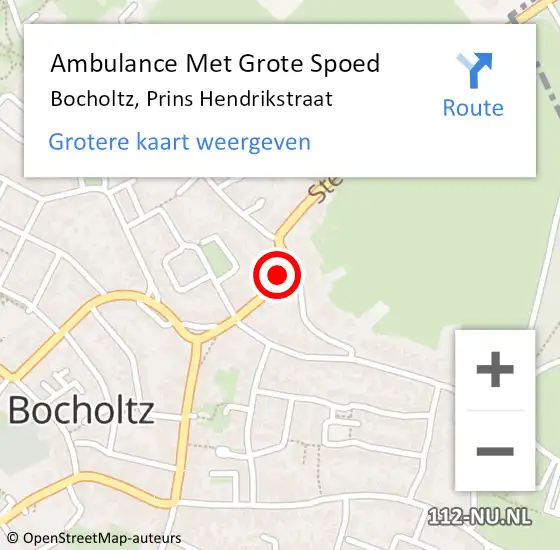 Locatie op kaart van de 112 melding: Ambulance Met Grote Spoed Naar Bocholtz, Prins Hendrikstraat op 9 december 2013 03:24