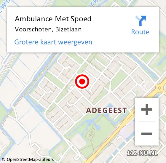 Locatie op kaart van de 112 melding: Ambulance Met Spoed Naar Voorschoten, Bizetlaan op 15 maart 2016 17:56