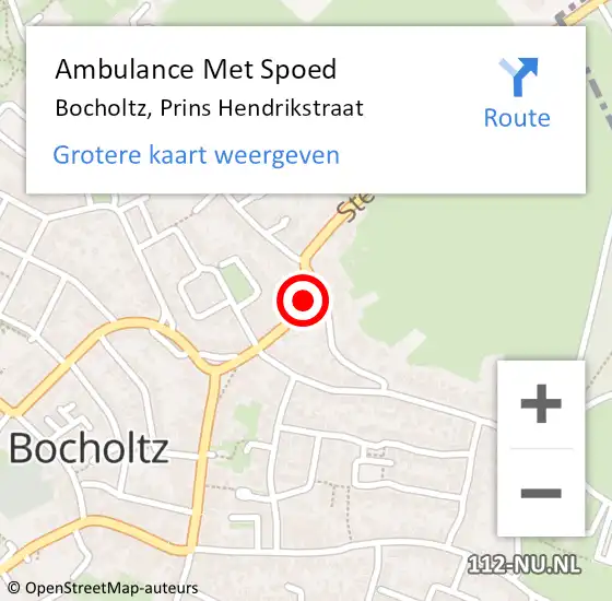 Locatie op kaart van de 112 melding: Ambulance Met Spoed Naar Bocholtz, Prins Hendrikstraat op 9 december 2013 03:39