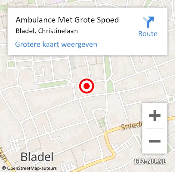 Locatie op kaart van de 112 melding: Ambulance Met Grote Spoed Naar Bladel, Christinelaan op 15 maart 2016 22:23