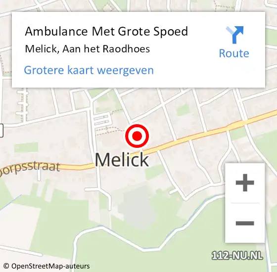 Locatie op kaart van de 112 melding: Ambulance Met Grote Spoed Naar Melick, Aan het Raodhoes op 16 maart 2016 01:46