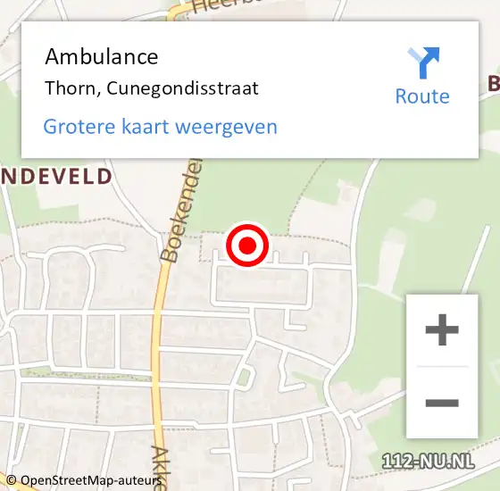 Locatie op kaart van de 112 melding: Ambulance Thorn, Cunegondisstraat op 16 maart 2016 02:22