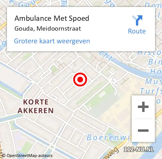 Locatie op kaart van de 112 melding: Ambulance Met Spoed Naar Gouda, Meidoornstraat op 16 maart 2016 04:06