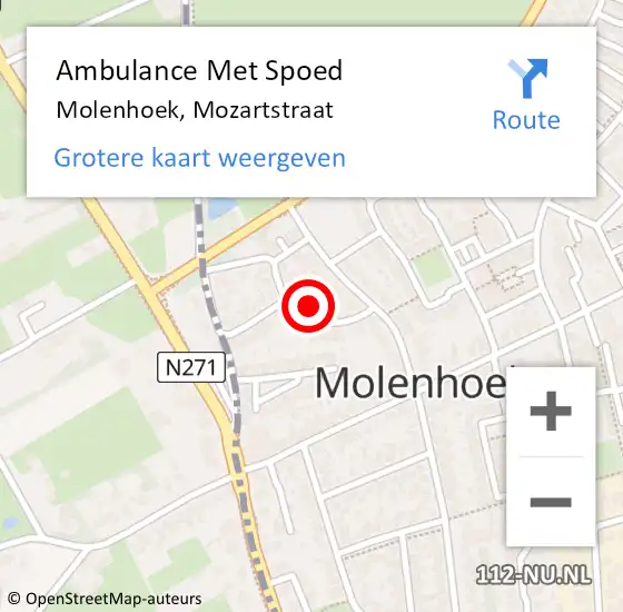 Locatie op kaart van de 112 melding: Ambulance Met Spoed Naar Molenhoek, Mozartstraat op 16 maart 2016 04:19