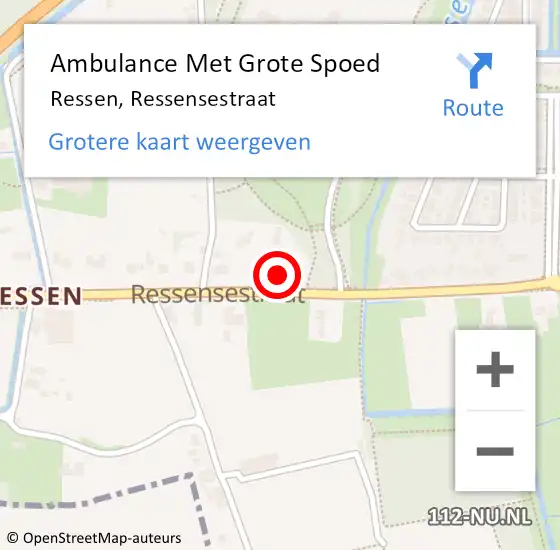 Locatie op kaart van de 112 melding: Ambulance Met Grote Spoed Naar Ressen, Ressensestraat op 16 maart 2016 06:56