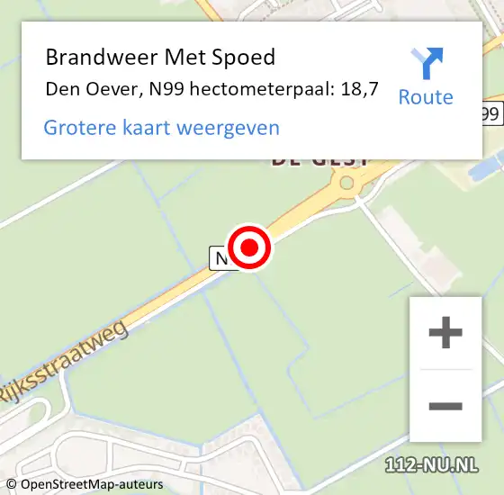 Locatie op kaart van de 112 melding: Brandweer Met Spoed Naar Den Oever, N99 hectometerpaal: 18,7 op 16 maart 2016 08:02