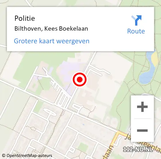 Locatie op kaart van de 112 melding: Politie Bilthoven, Kees Boekelaan op 16 maart 2016 09:04