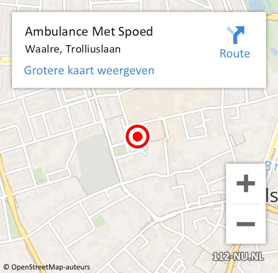 Locatie op kaart van de 112 melding: Ambulance Met Spoed Naar Waalre, Trolliuslaan op 16 maart 2016 09:16