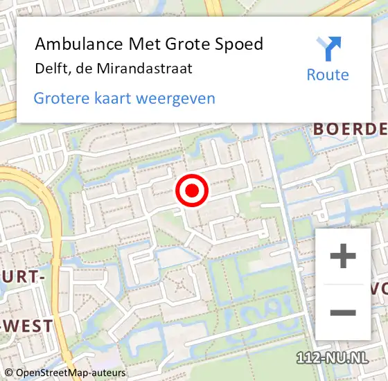 Locatie op kaart van de 112 melding: Ambulance Met Grote Spoed Naar Delft, de Mirandastraat op 16 maart 2016 09:57