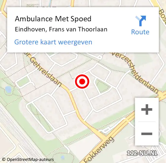 Locatie op kaart van de 112 melding: Ambulance Met Spoed Naar Eindhoven, Frans van Thoorlaan op 16 maart 2016 10:10