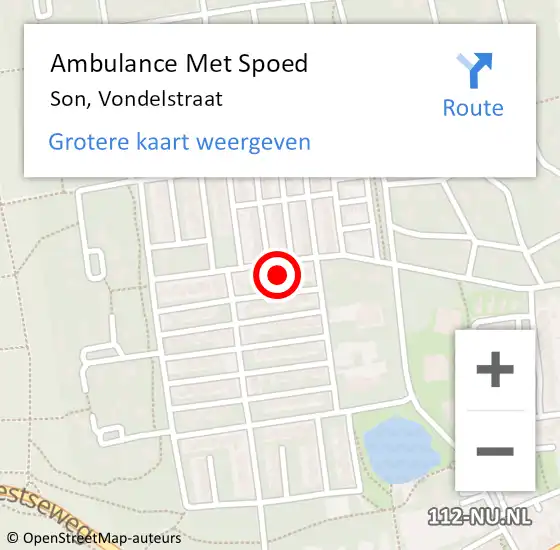 Locatie op kaart van de 112 melding: Ambulance Met Spoed Naar Son, Vondelstraat op 16 maart 2016 10:36